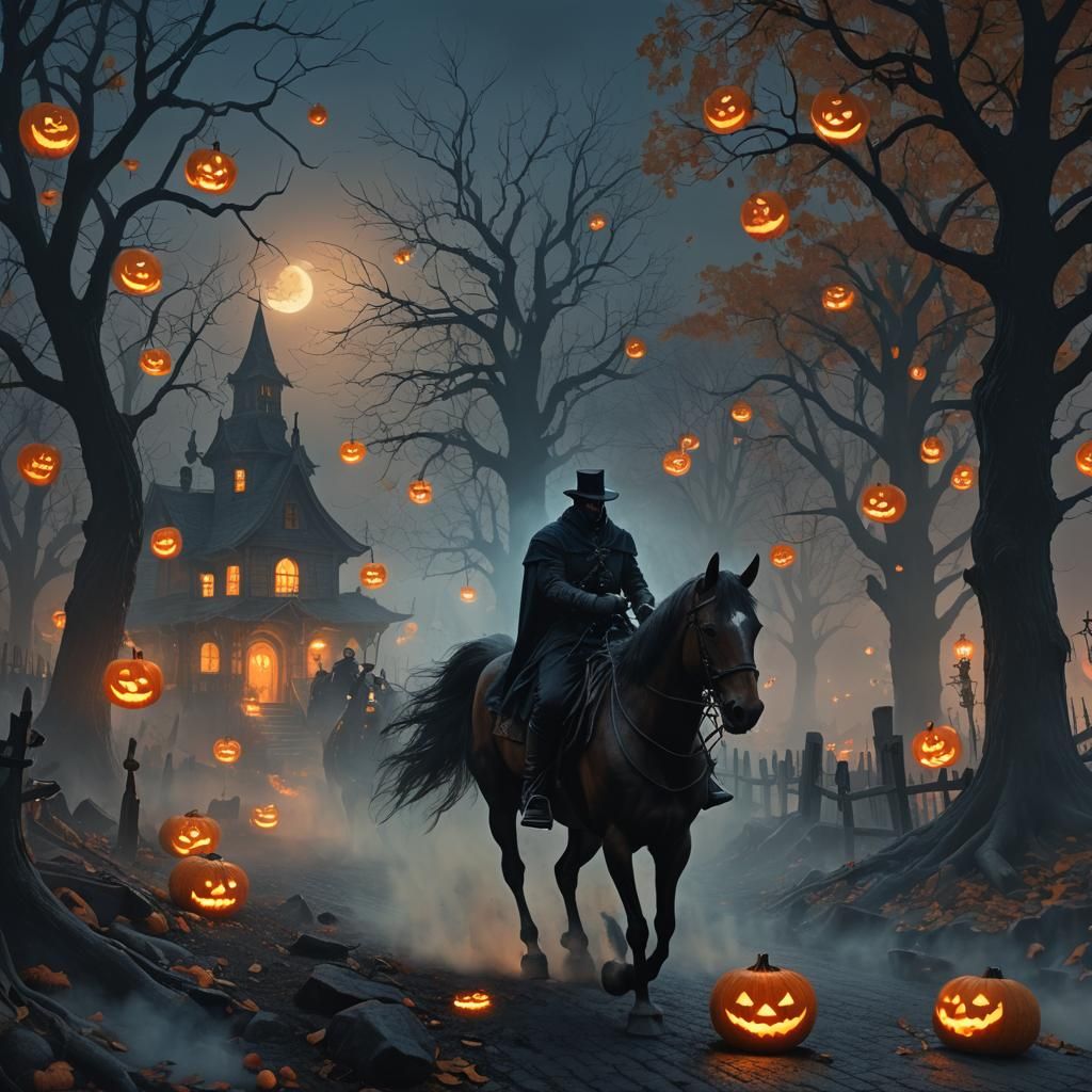 Headless Horseman Rides Through Sleepy Hollow: Fantasy Art