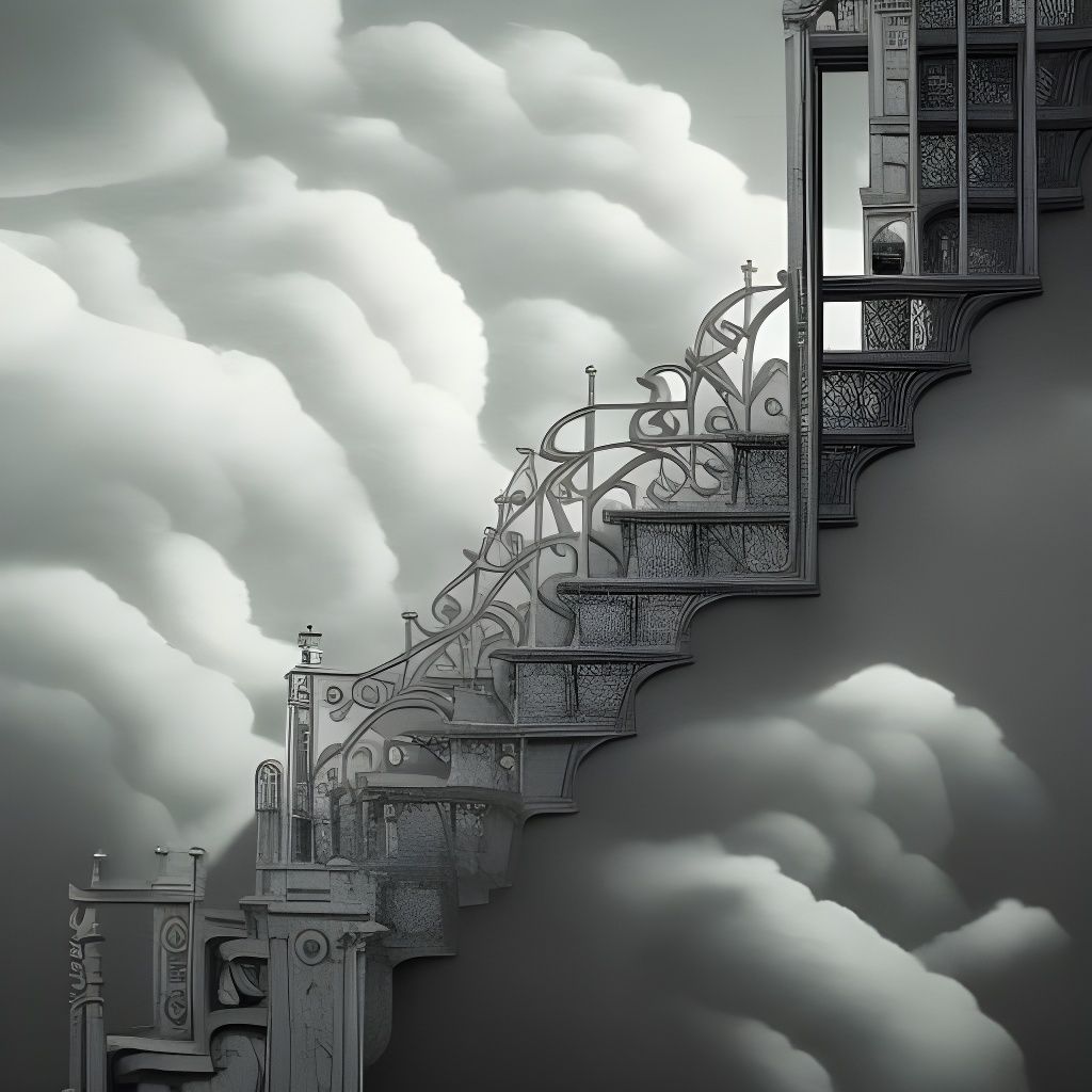 Escher-Inspired Stairway in the Clouds