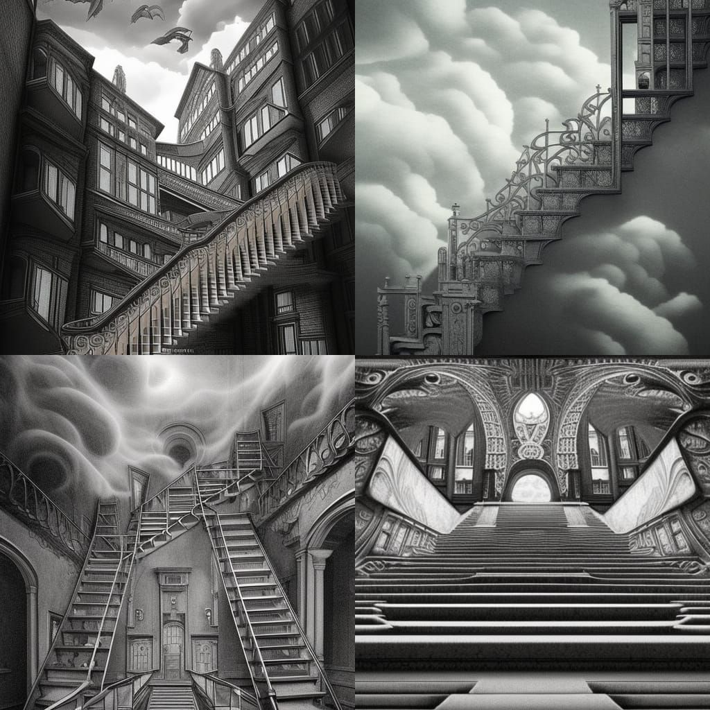 Surreal Staircase Ascends to Cloudy Heights