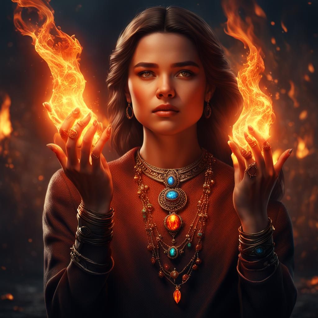 Danielle Campbell Holding Flame: Fantasy Concept Art