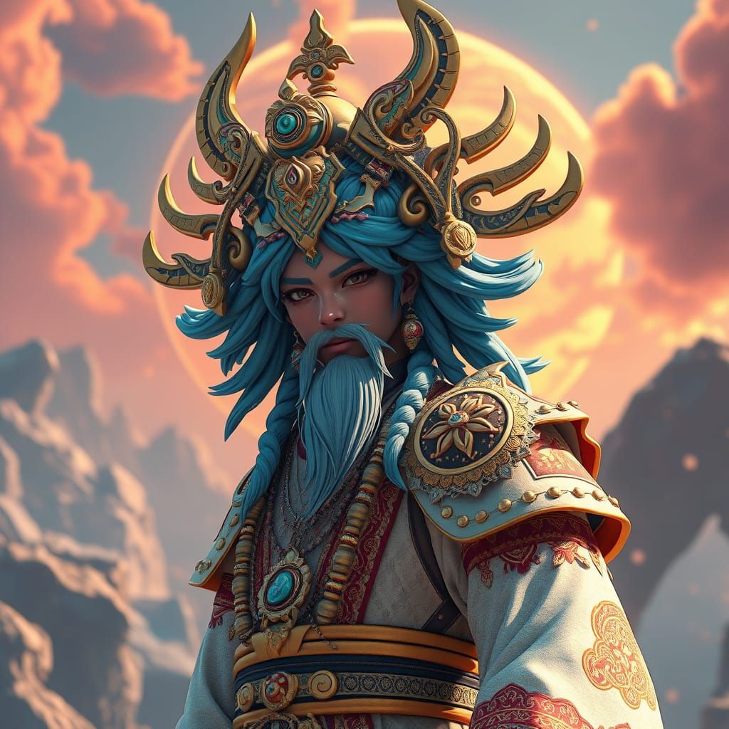 Tammuz in Elaborate Mythological Attire: 3D Anime Art