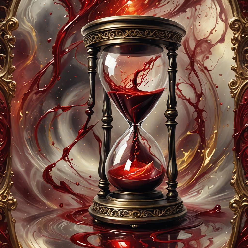Mystical Hourglass Filled with Blood in Macro Shot
