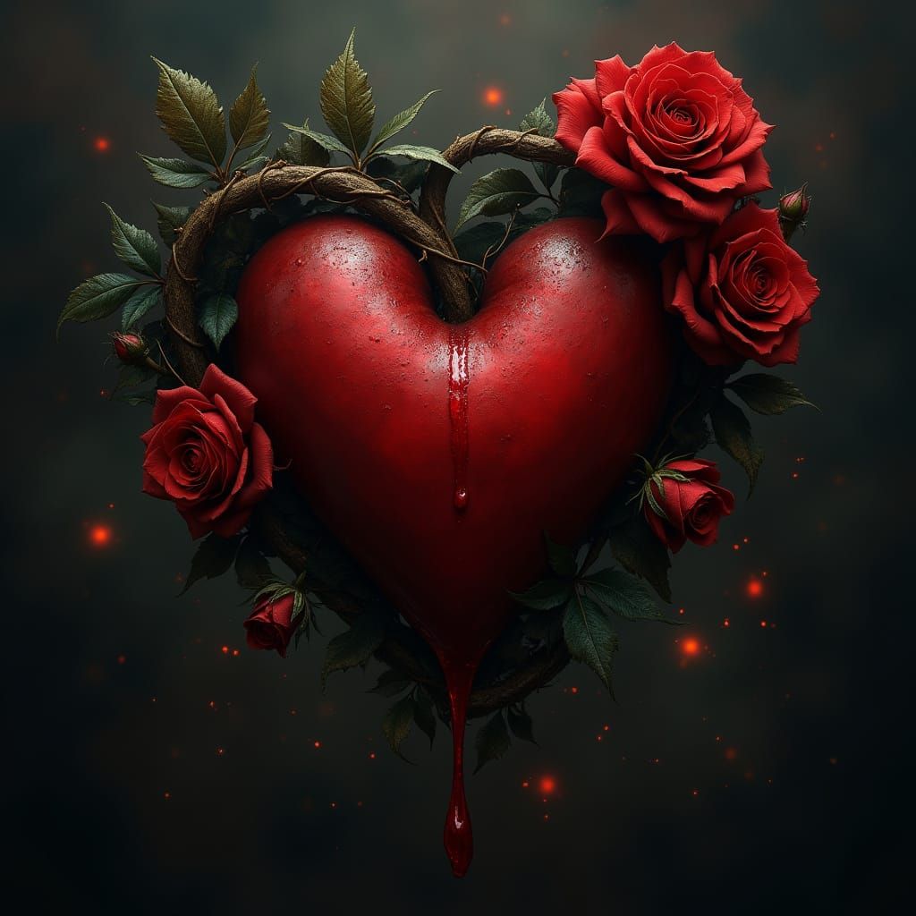 A Deep Crimson Heart, Wrapped in Thorns and Roses