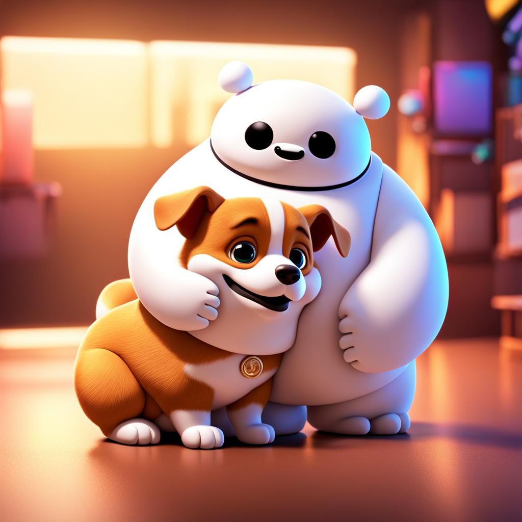 Baymax and Corgi in Pixar-style 3D Art