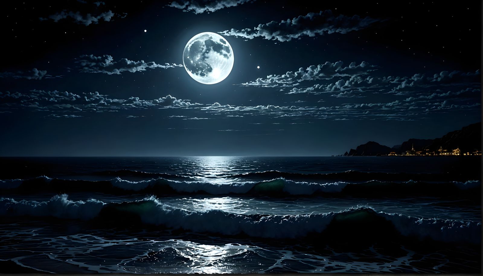 Moonlit Night with Ocean in the Background, in Oil Painting ...