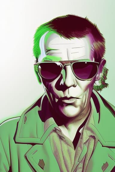 Surreal Figure in Dark Background with Vaporwave Elements