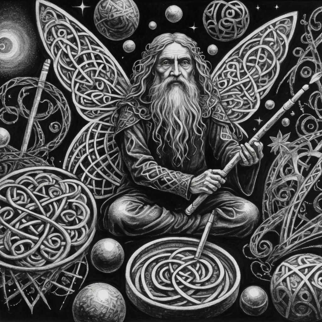 Surreal Celtic Fairy in Crayon and Rayograph Style