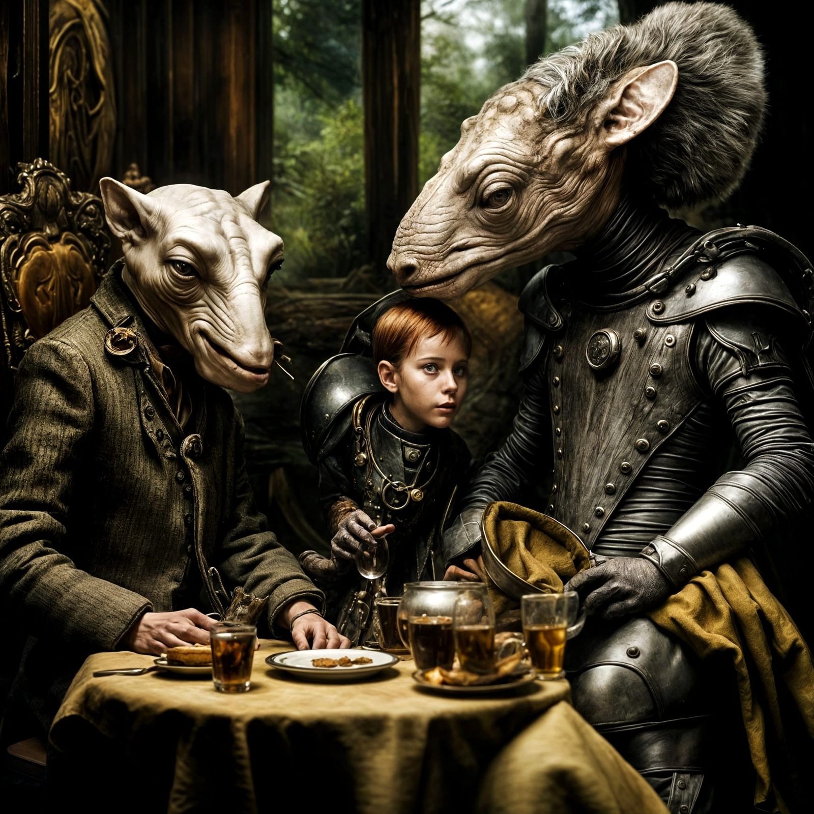 Surreal Restaurant Scene with Exotic Aliens, Professional Ph...