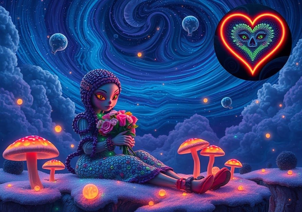 Otherworldly Alien Nightscape with Glowing Flora