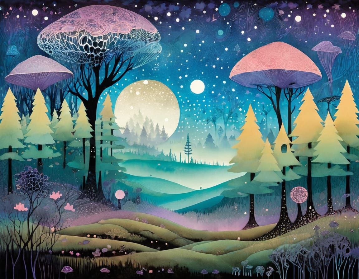 Mysterious Forest Under Starry Sky