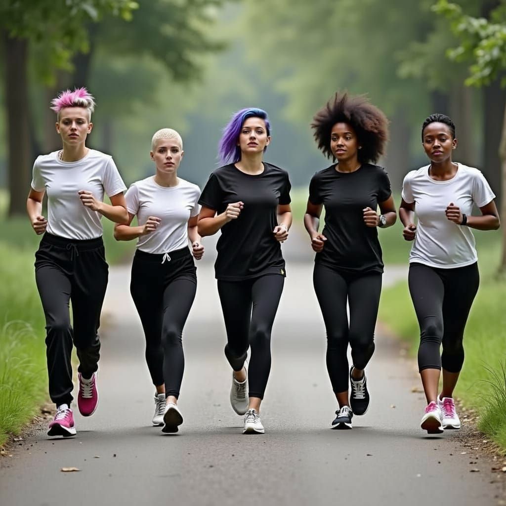 Diverse Women Jogging in Urban Park