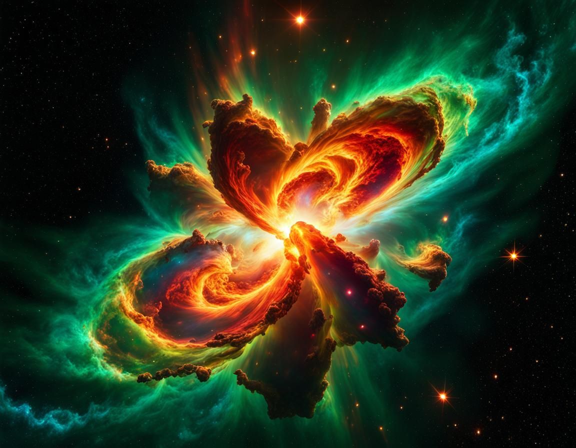Nebula Firestorm: Galactic Collision in Hyperrealistic Style