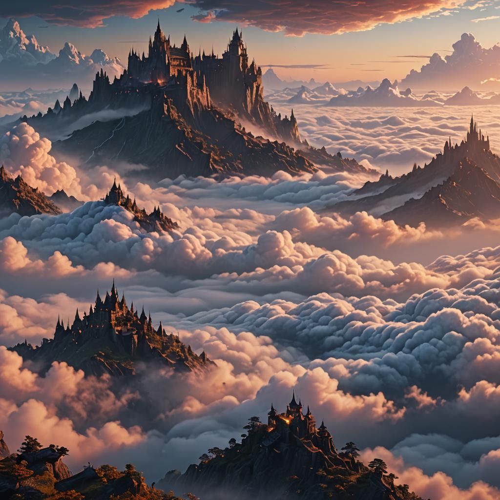 Dawn Cloud Sea: Detailed Matte Painting