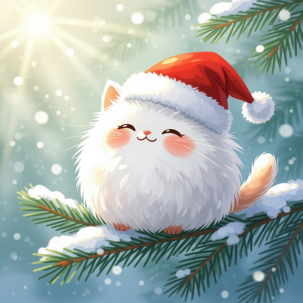 Cute Fluffy Catplant Creature in Snowy Forest