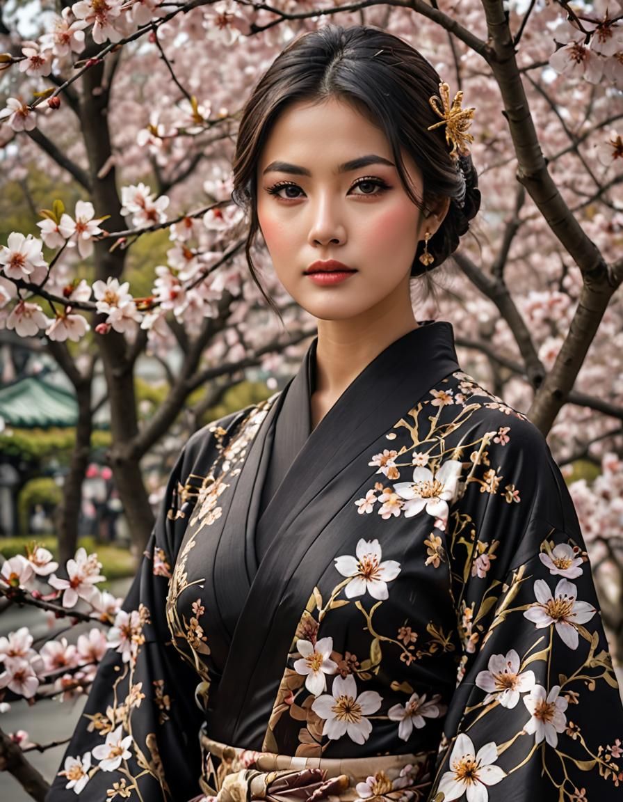 Indonesian Beauty in Cherry Blossoms: A Realistic Portrait