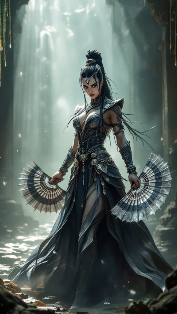 Ethereal Kitana in Ancient Temple, 3D Game Cinematic Feel, H...