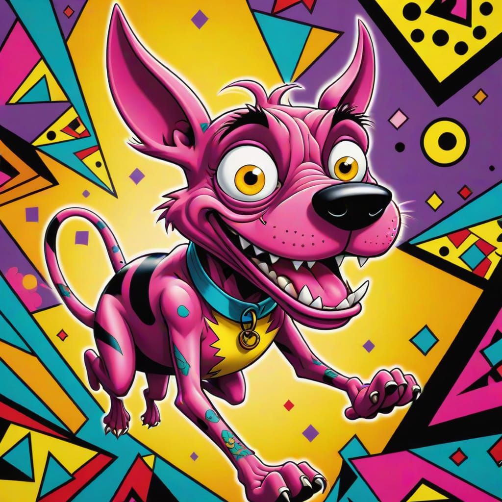 Courage the Cowardly Dog Pop Art Portrait with Tattoos