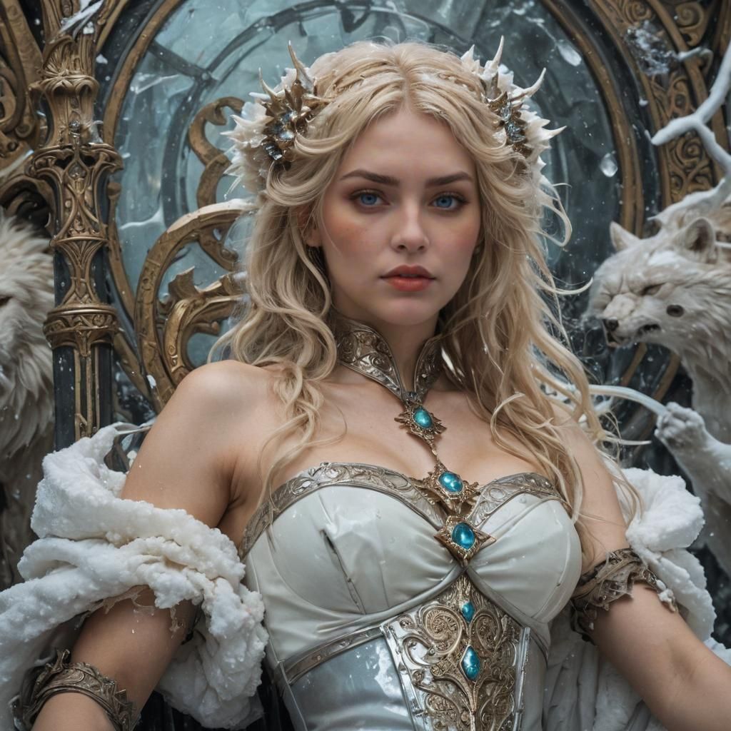 Ice Queen Warrior with Wolves: Dark Fantasy Art