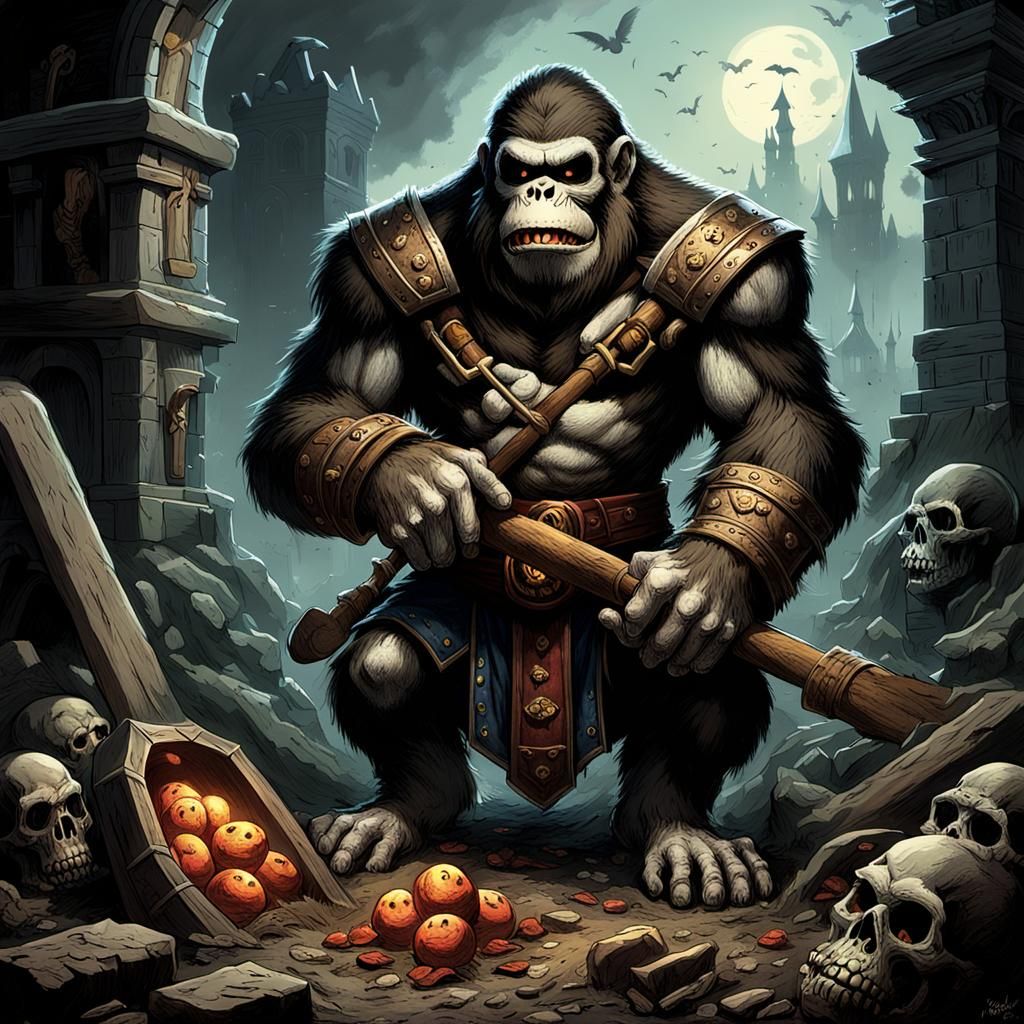 Donkey Kong as Medieval Necromancer Grave Robber