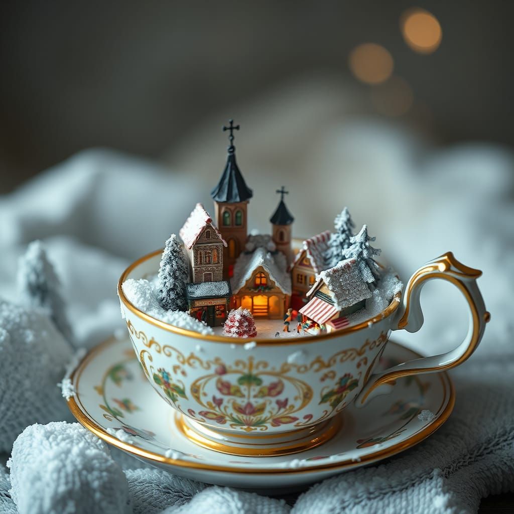 Miniature Christmas Market in Porcelain Cup