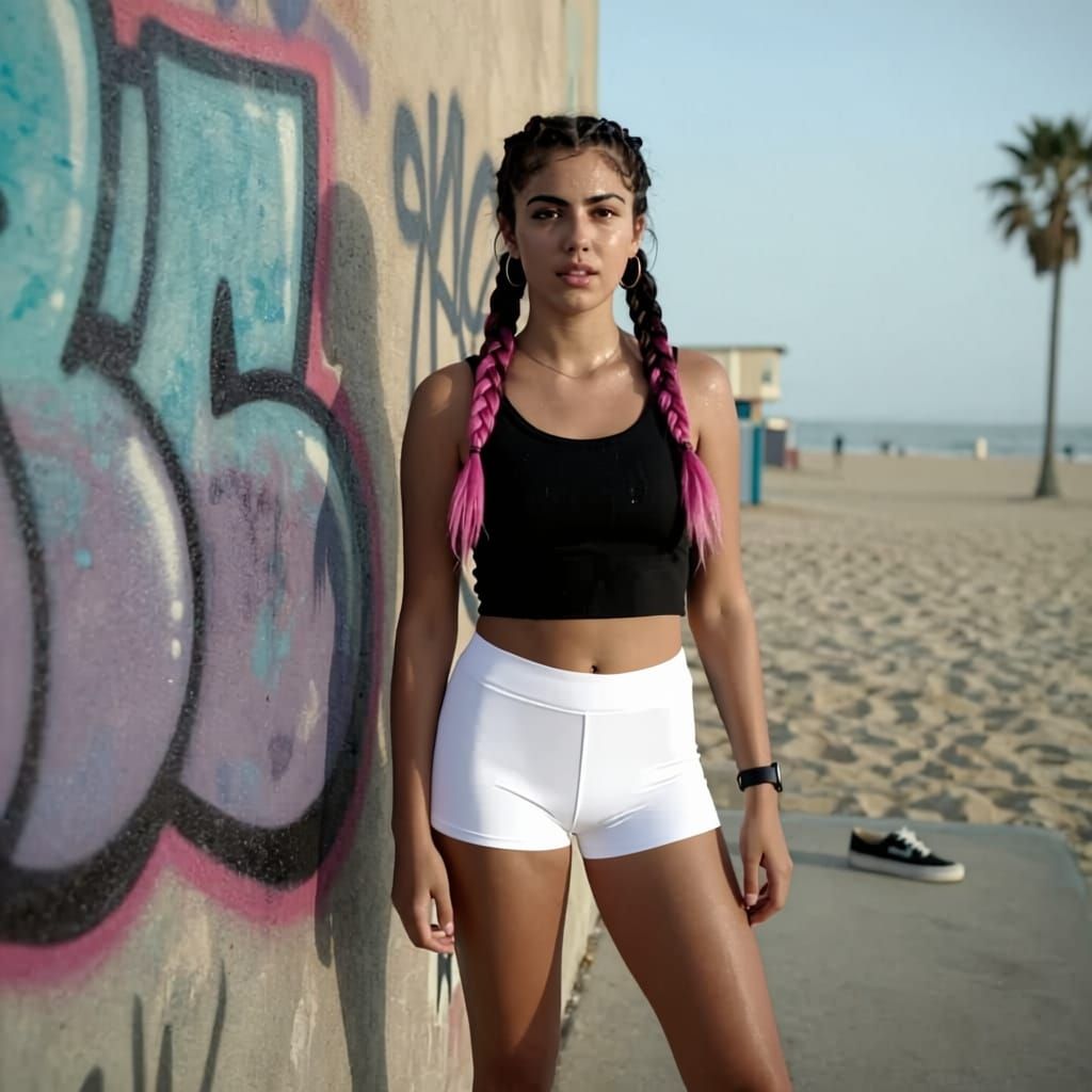 Punk Girl on Venice Beach Graffiti Wall