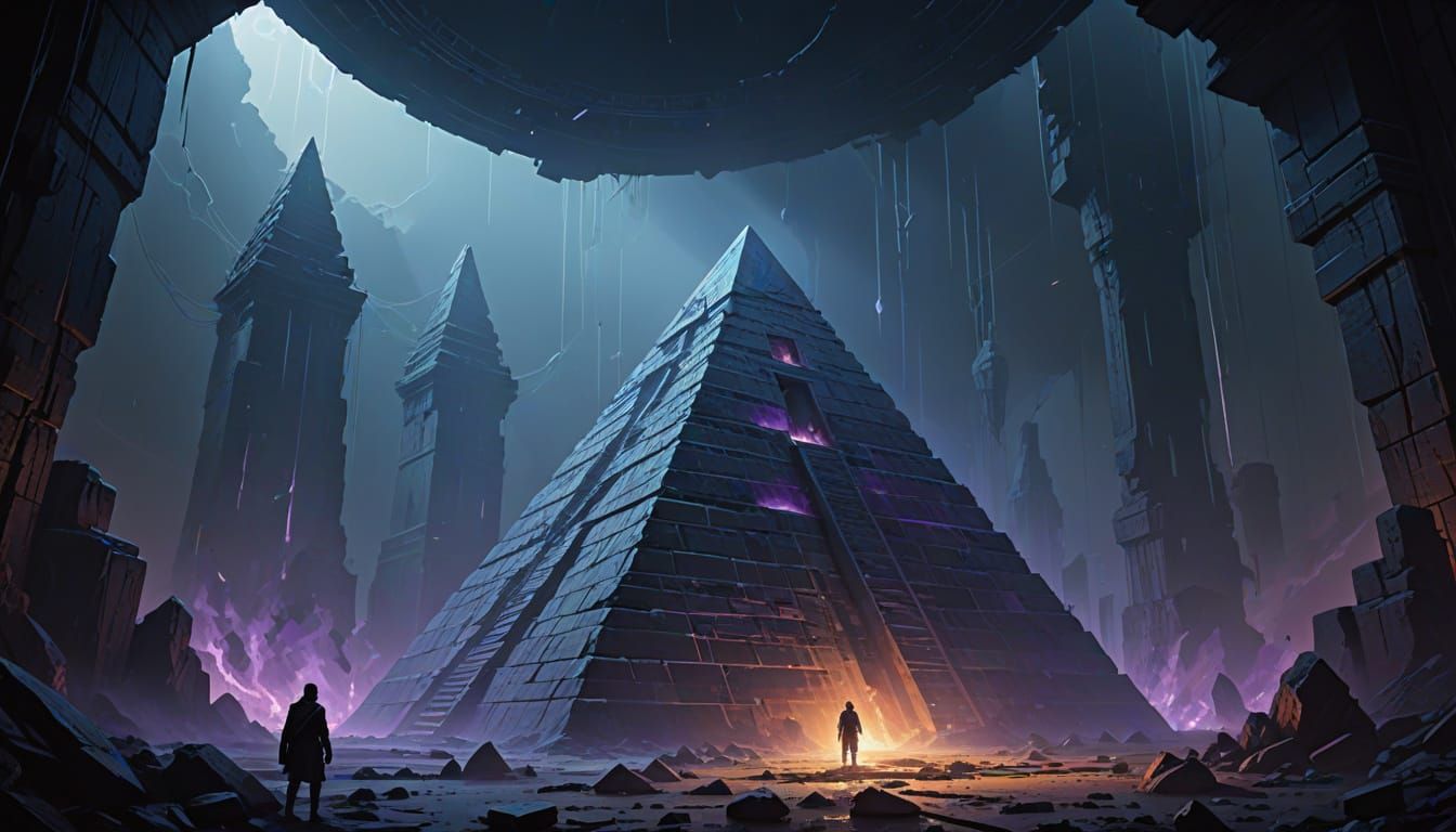 Ethereal Pyramid Guardians in Fractured Timelines