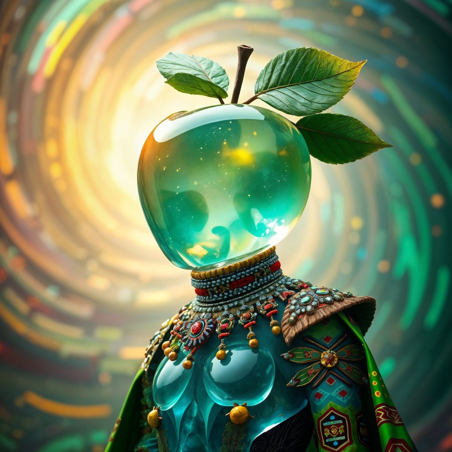 Realistic transparent chgoing to school dressed in zulu beadwork, in wild imaginative geometry and think out of the bo.....