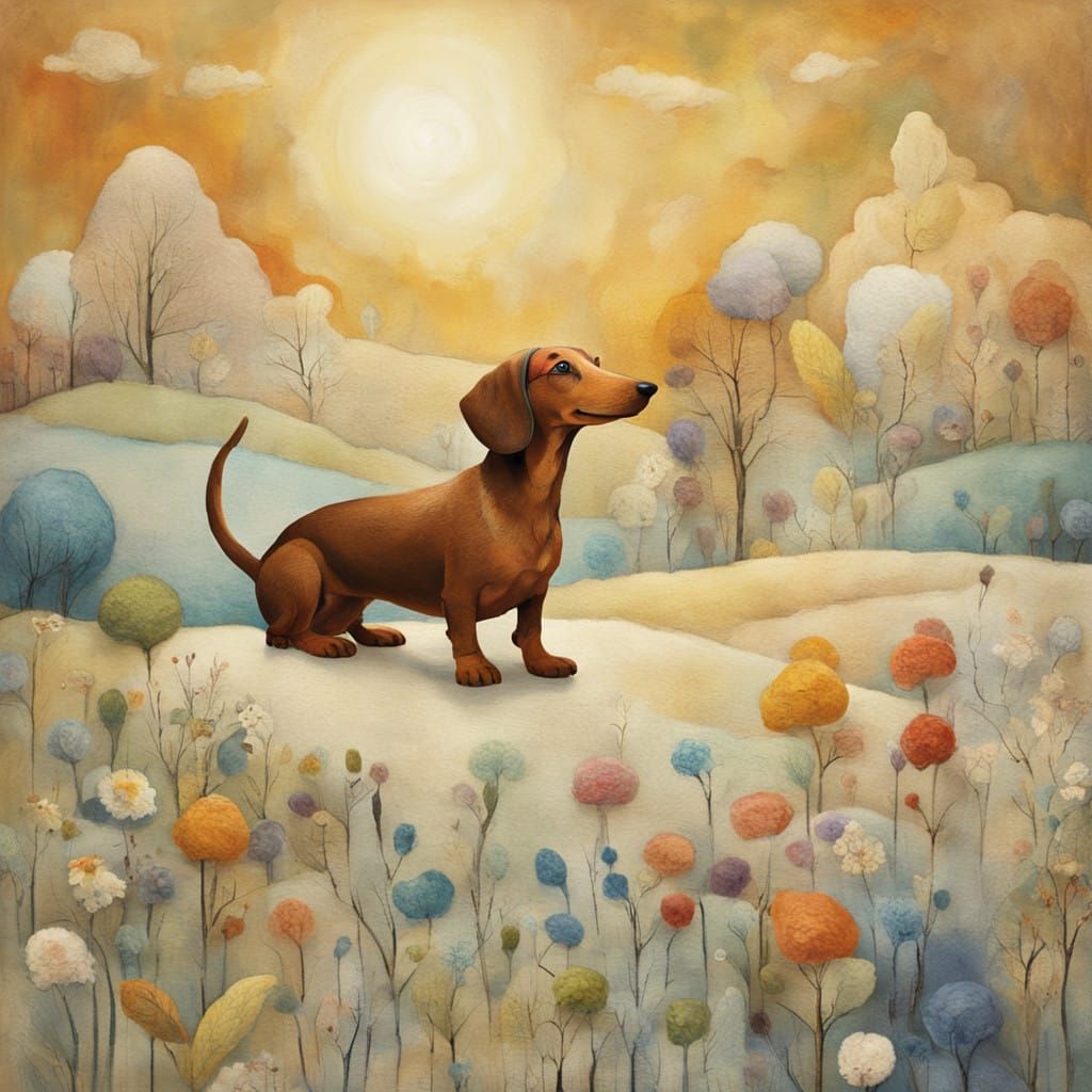 Whimsical Terracotta Dachshund in Dreamy Glow