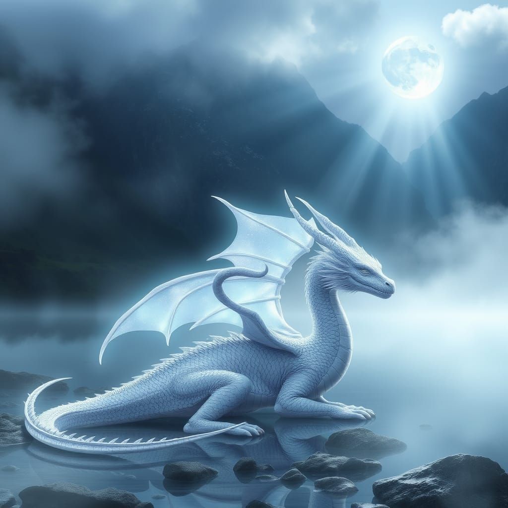 Celestial Dragon by Misty Lake in Ethereal Light