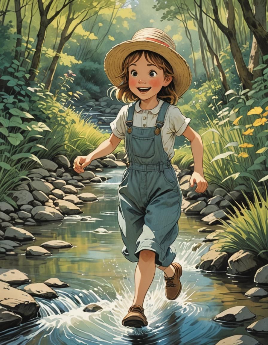 Whimsical Girl Illustration in Storybook Style