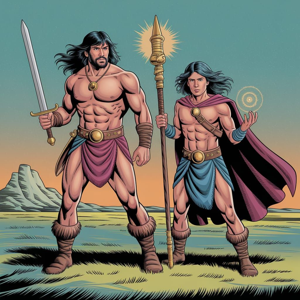 Conan and Wizard Companion on the Plains of Cimmeria