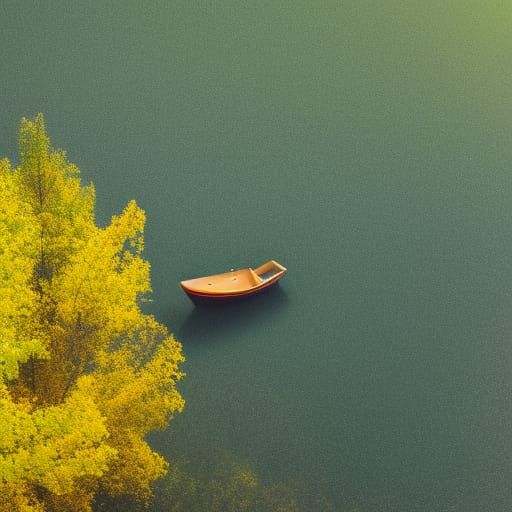 Small Boat Adrift Among Yellow Leaves