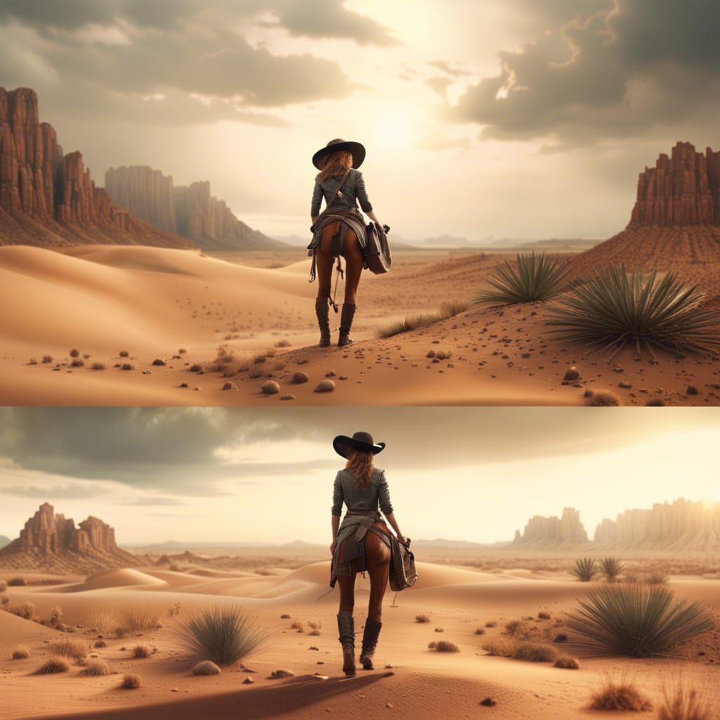 Cowgirl in Desert: Epic Digital Matte Painting