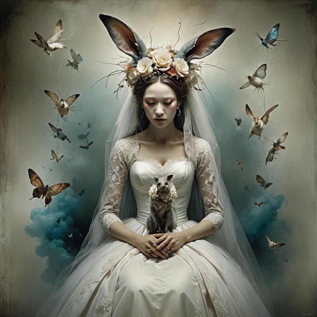 Neurographic Bride Portrait in Cubist Style