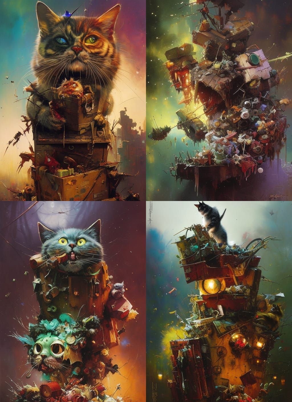 Zombie Cats Stuffing a Box: Crayon Caricature