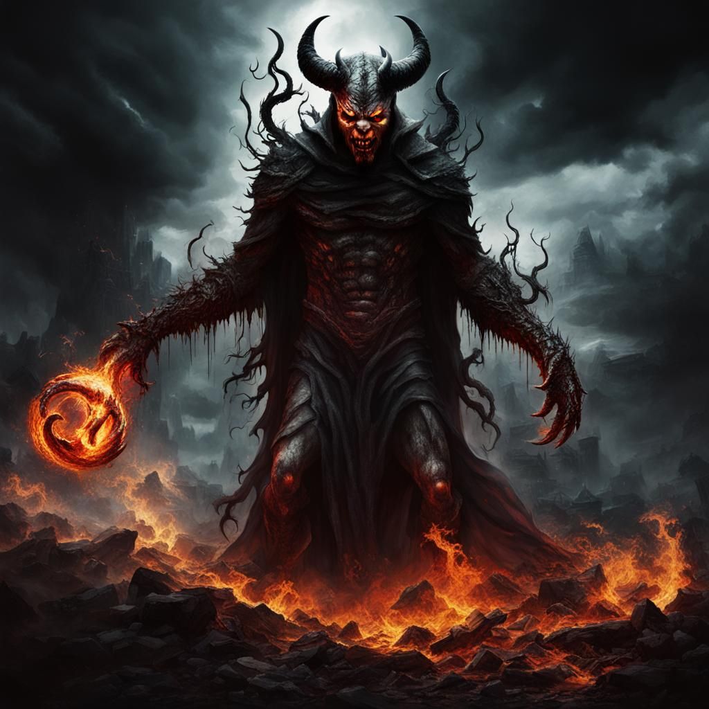 Demonic Devil of the Dark Age in Black and White