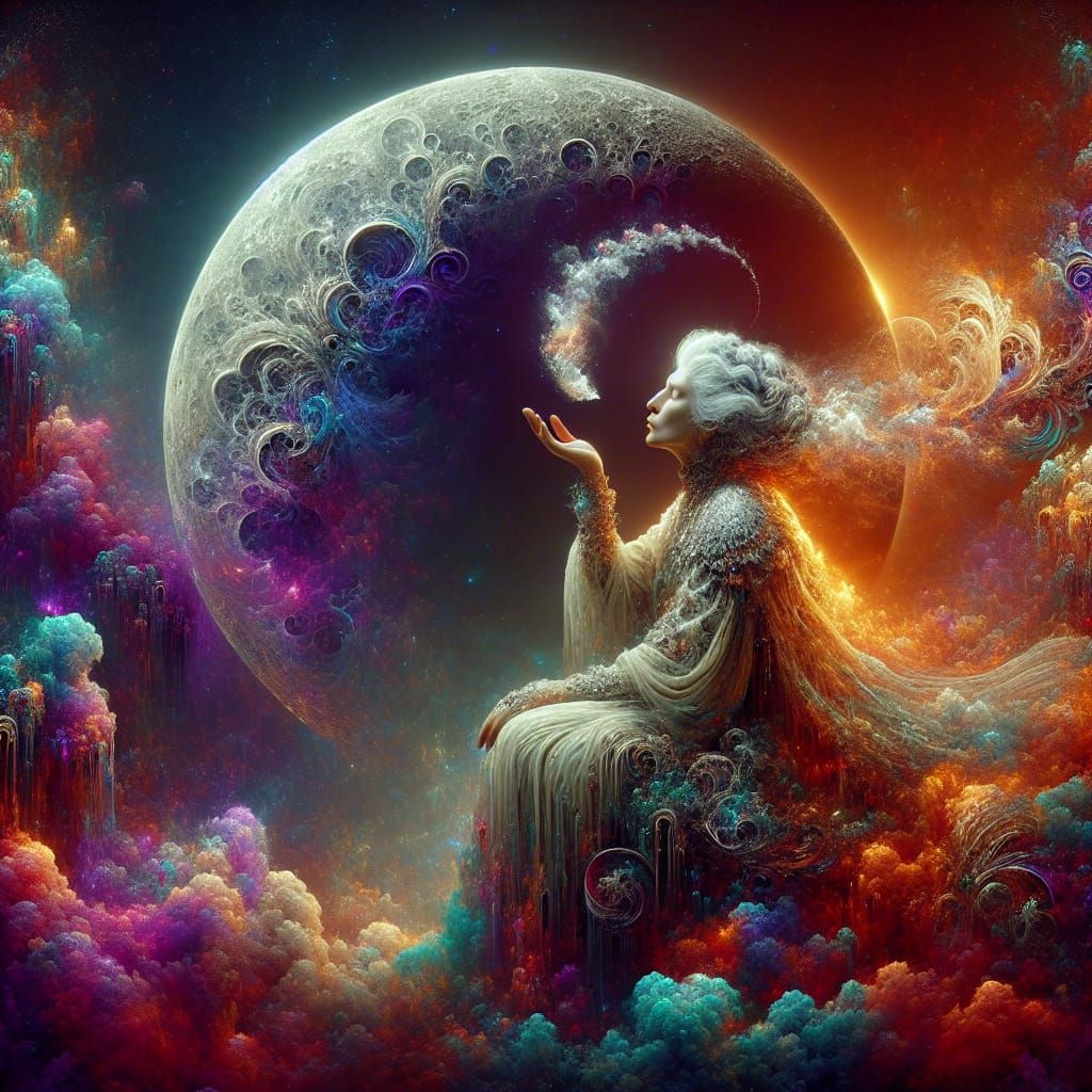 Woman on Melting Moon: A Digital Matte Painting