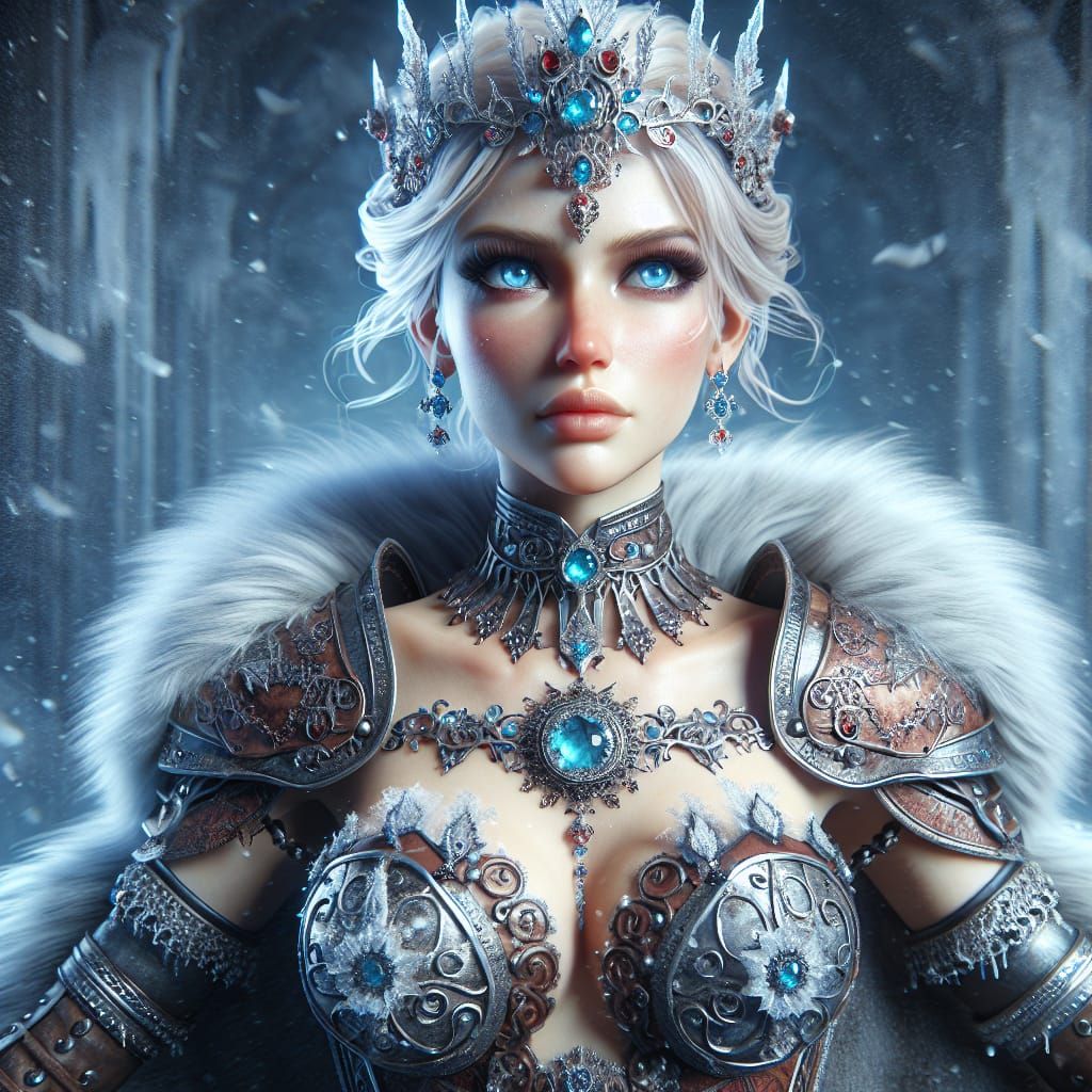 Majestic Frost Maiden Confronts Despair in Regalia