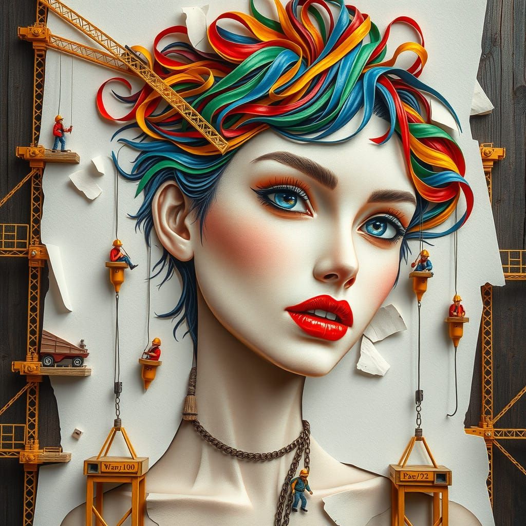 Surreal Woman Disintegrates into Whimsical Wooden Fragments