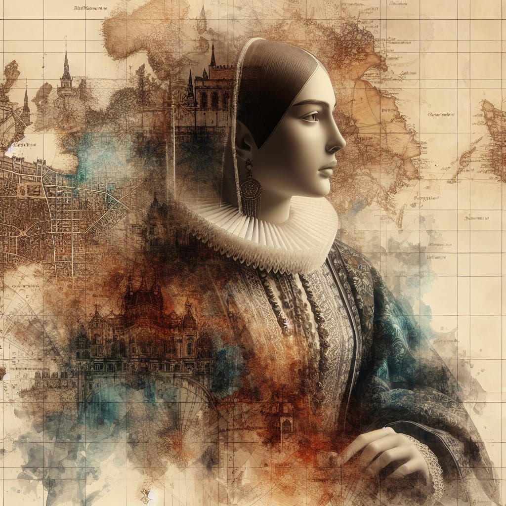Map and woman antiqued