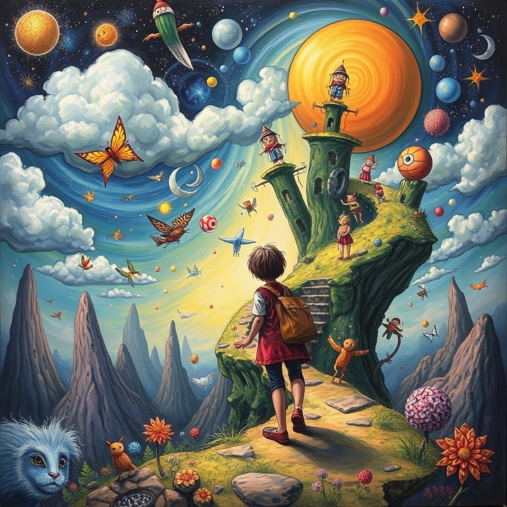 Surreal Whimsical Adventure Painting in Artgerm Style