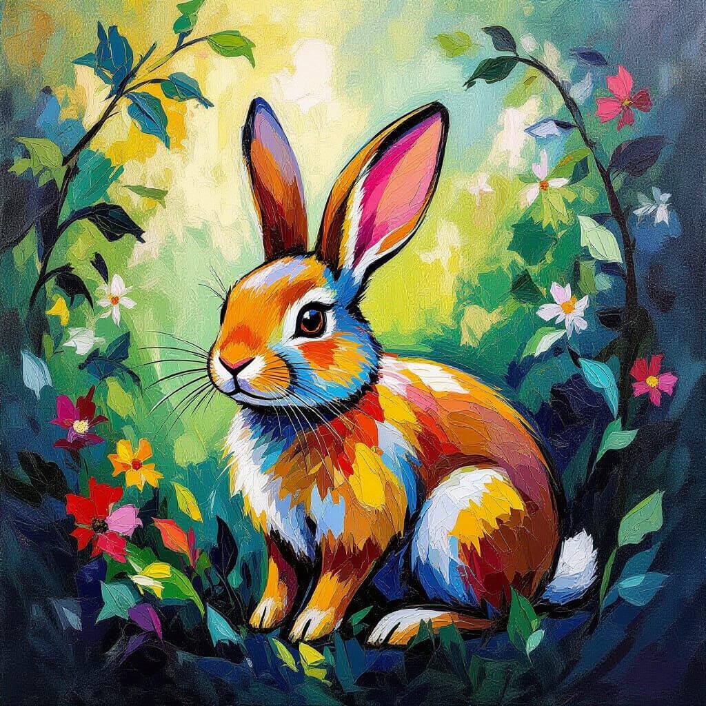 Nature Elemental Rabbit in Expressionist Impasto Style