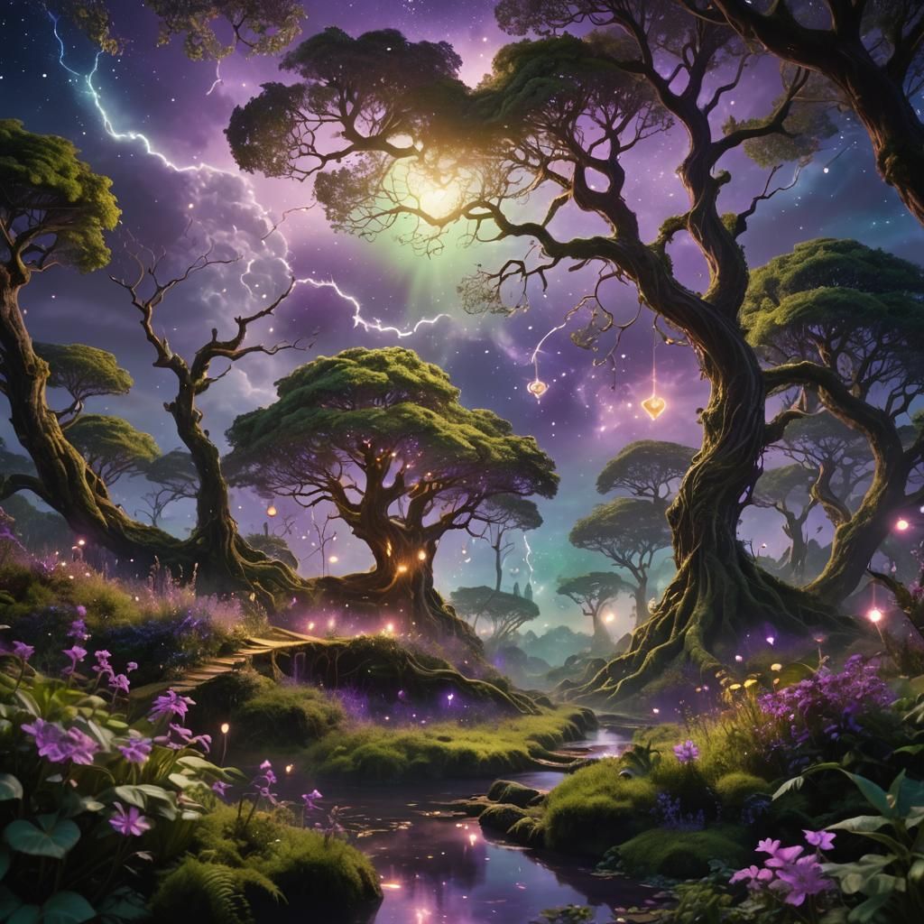 Dreamy Fantasy World with Glowing Elements in Concept Art