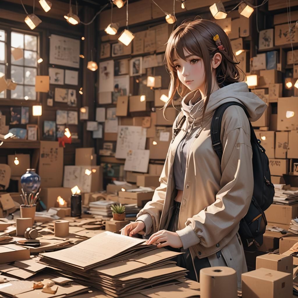 Warm Cardboard: Detailed 3D Anime Concept Art