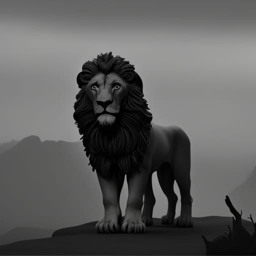 Detailed Grayscale 3D Height Map of a Lion
