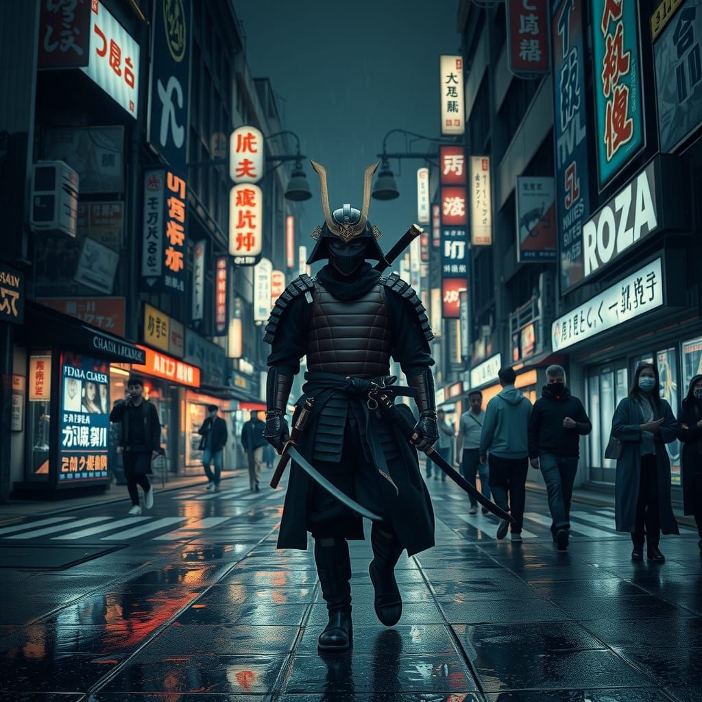 Street Samurai in Neon Tokyo: Cyberpunk Art