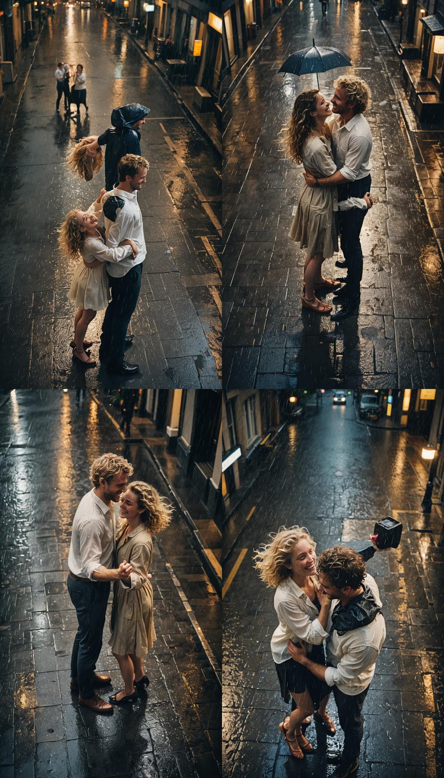 Couple Dancing in Rain: Cinematic Film Still