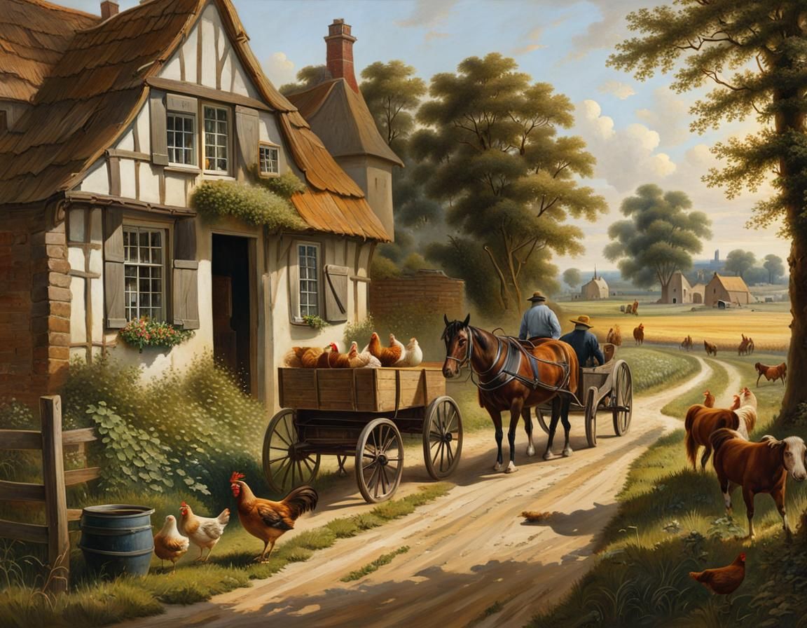 Historic Farm Life in Summer: A Hyperrealistic Painting