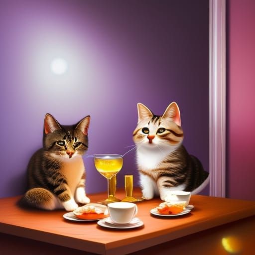 Cats and Mice Tea Party, 3D Digital Art
