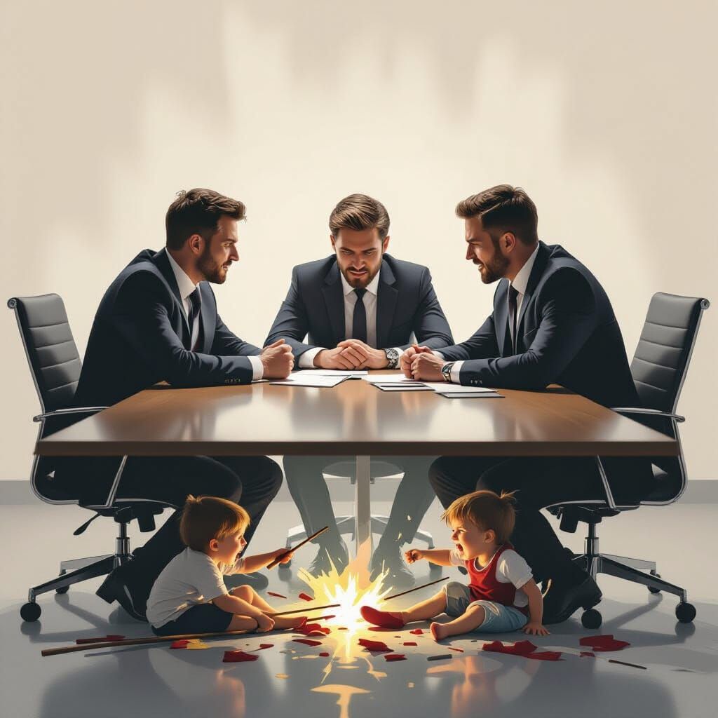 Tense Businessmen Reflect Chaotic Childhood